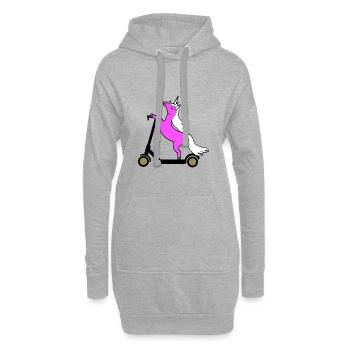 Pinkes Einhorn fährt E Scooter Roller - Hoodie-Kleid - Grau meliert - Vorne