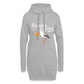 Bébé arrive en 2025, Cigogne amène le bébé, Maman arrive en 2025 - Sweat-shirt à capuche long Femme - gris chiné - Devant