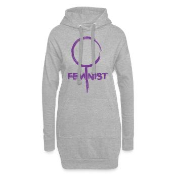 FÉMINISTE - Sweat-shirt à capuche long Femme - gris chiné - Devant