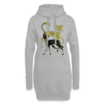 chat doré et noir avec motif abstrait - Sweat-shirt à capuche long Femme - gris chiné - Devant