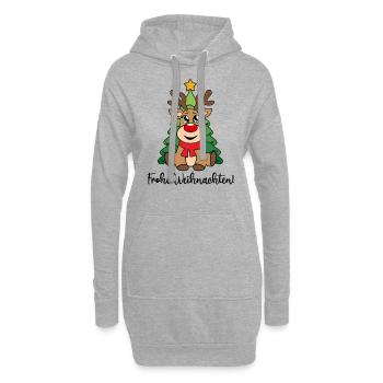 Frohe Weihnachten Rentier rote Nase süß Rudolph - Hoodie-Kleid - Grau meliert - Vorne