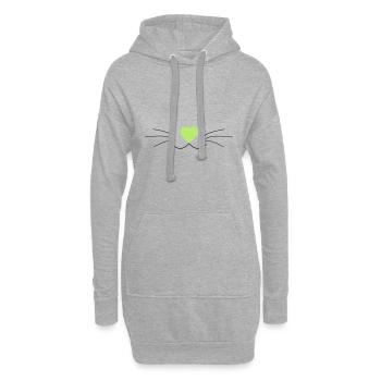 Moustaches du chat, vert et noir, avec coeur - Sweat-shirt à capuche long Femme - gris chiné - Devant