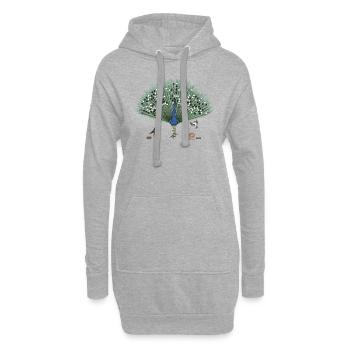 Deux oiseaux jouent sur les plumes d’un paon - Sweat-shirt à capuche long Femme - gris chiné - Devant