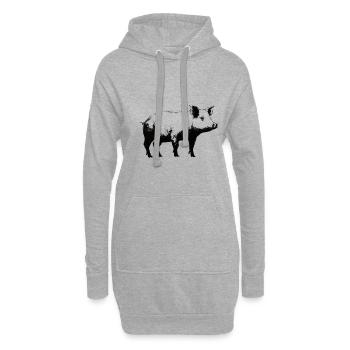 Pochoir de porc blanc et noir - Sweat-shirt à capuche long Femme - gris chiné - Devant