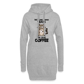 Waschbär Kaffee Morgenmuffel Müll Raccoon Lustig - Hoodie-Kleid - Grau meliert - Vorne