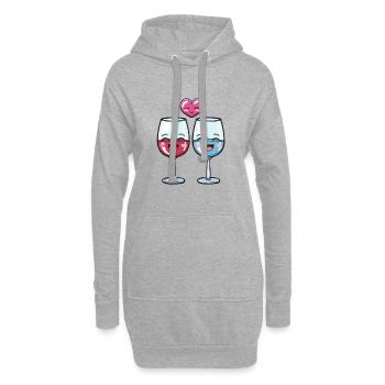 Vin Rouge Couple Vin Amour Coeur Drôle - Sweat-shirt à capuche long Femme - gris chiné - Devant