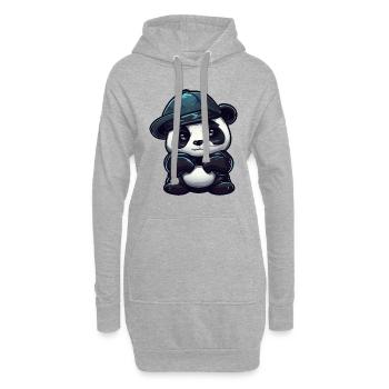 Cooler Panda mit roten Augen - Hoodie-Kleid - Grau meliert - Vorne