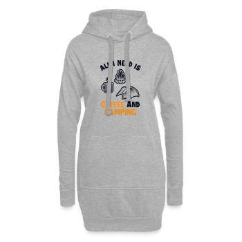 Coffee and Camping Glamping Campingplatz Zelten - Hoodie-Kleid - Grau meliert - Vorne