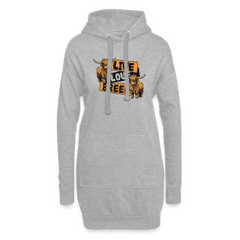 Lebende Liebesrasse Hochlandkuh Schottisches Rind - Hoodie-Kleid - Grau meliert - Vorne