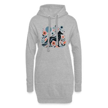 Floraler Wolf - Hoodie-Kleid - Grau meliert - Vorne