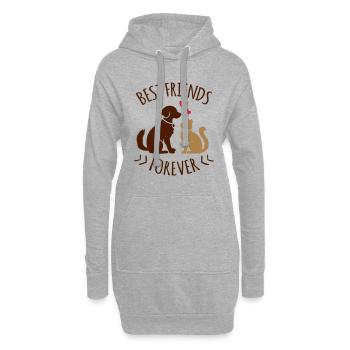 Amour pour les animaux <3 chat et chien - BFF - Sweat-shirt à capuche long Femme - gris chiné - Devant