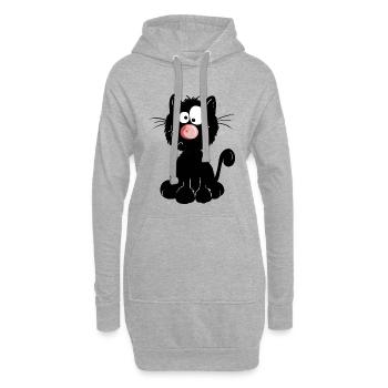 Schwarze Katze - Hoodie-Kleid - Grau meliert - Vorne