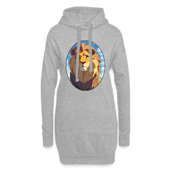 Löwe mit blauen Augen (Oval) - Hoodie-Kleid - Grau meliert - Vorne