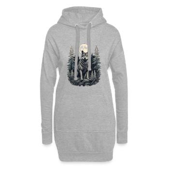 Wolf im Vollmond - Hoodie-Kleid - Grau meliert - Vorne