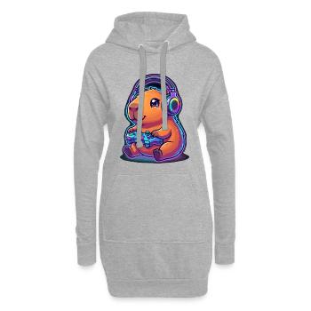 Capybara Gaming Gamer Wasserschwein Zocken - Hoodie-Kleid - Grau meliert - Vorne