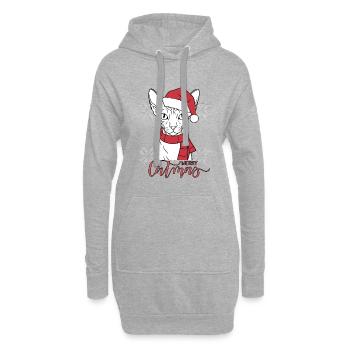 Chat Sphynx Noël Écharpe Bonnet - Sweat-shirt à capuche long Femme - gris chiné - Devant