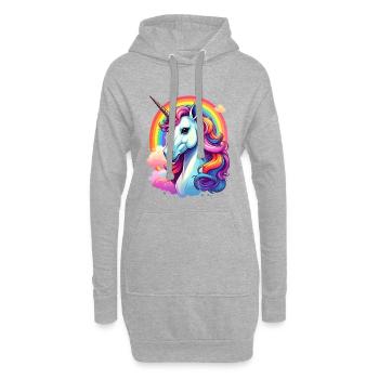 Einhorn mit Regenbogen und Wolken - Hoodie-Kleid - Grau meliert - Vorne