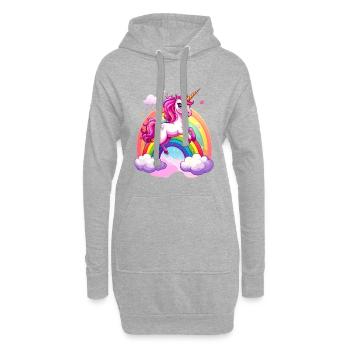 Rosa Einhorn mit Regenbogen und Wolken - Hoodie-Kleid - Grau meliert - Vorne