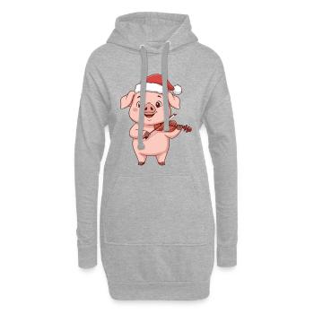 Animaux de ferme de cochons de Noël jouant du violon - Sweat-shirt à capuche long Femme - gris chiné - Devant