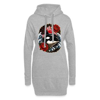 Orca im japanischen Irezumi Tattoo Stil - Hoodie-Kleid - Grau meliert - Vorne