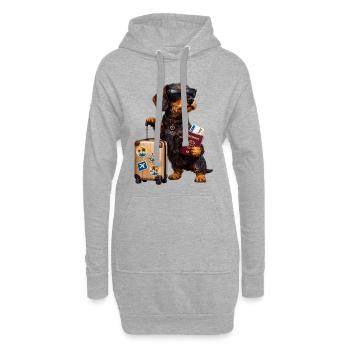 Motif teckel Holiday – Chien drôle avec valise et - Sweat-shirt à capuche long Femme - gris chiné - Devant
