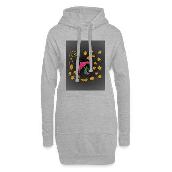 Goldene Blüten unter pinkem Strandschirm  - Hoodie-Kleid - Grau meliert - Vorne
