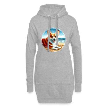 Walisischer Corgi am Strand Karikatur - Hoodie-Kleid - Grau meliert - Vorne