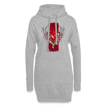 Seraphische Zuneigung: Geflügeltes Herz - Hoodie-Kleid - Grau meliert - Vorne