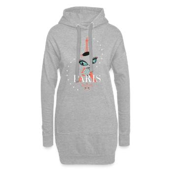 Pussy Deluxe Katze Eiffelturm Paris - Hoodie-Kleid - Grau meliert - Vorne