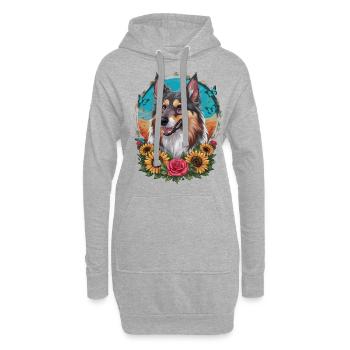 Chien d’élan norvégien avec roses, papillons - Sweat-shirt à capuche long Femme - gris chiné - Devant