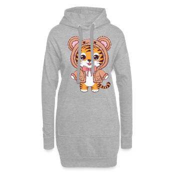 Kawaii Tiger mit niedlichem Teddy Bärchen Outfit - Hoodie-Kleid - Grau meliert - Vorne