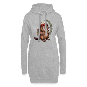 Castor drôle avec des bâtons de randonnée et un sac à dos - Sweat-shirt à capuche long Femme - gris chiné - Devant
