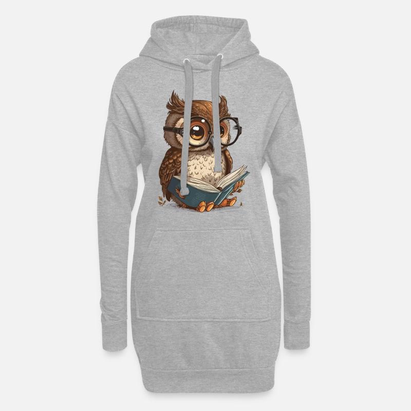 Weise Eule - Hoodie-Kleid - Grau meliert