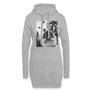 Katze - Alien Selfie Birman UFO - Hoodie-Kleid - Grau meliert - Vorne
