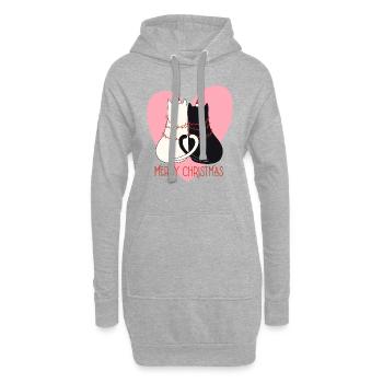 Pfotschaprès Noël - Deux chats et coeur - Sweat-shirt à capuche long Femme - gris chiné - Devant