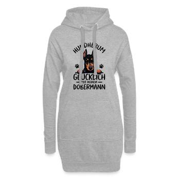 Hund Glücklich mit Dobermann - Hoodie-Kleid - Grau meliert - Vorne