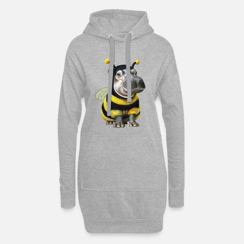 Nilpferd Biene 2 - Hoodie-Kleid - Grau meliert