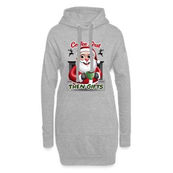 Weihnachtsmann mit Kaffee - Hoodie-Kleid - Grau meliert - Vorne