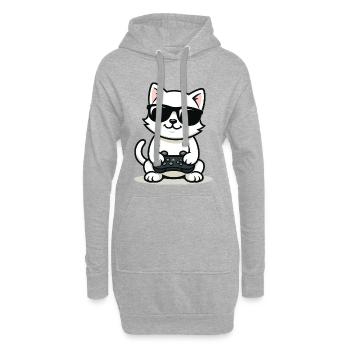 Gamer Cat Coolness - Hoodie-Kleid - Grau meliert - Vorne