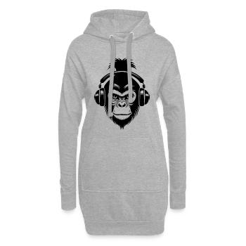 Entspannter Affe Wireless Kopfhörer Café Shirt - Hoodie-Kleid - Grau meliert - Vorne