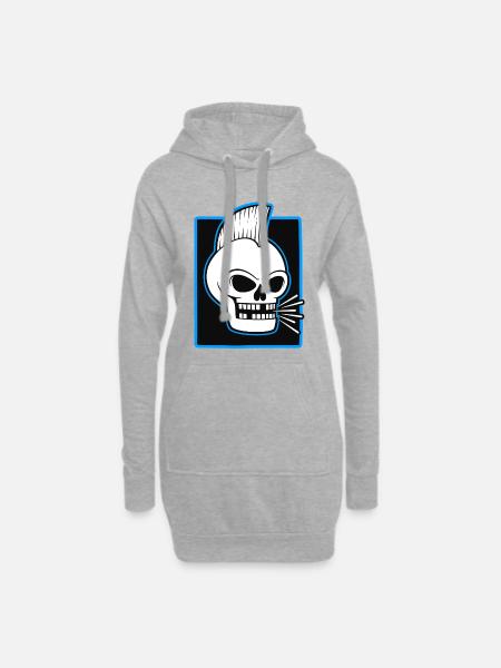 Skull Mohawk Punk-Grafik - Hoodie-Kleid - Grau meliert