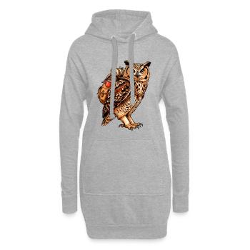 Eule mit Rucksack - Hoodie-Kleid - Grau meliert - Vorne