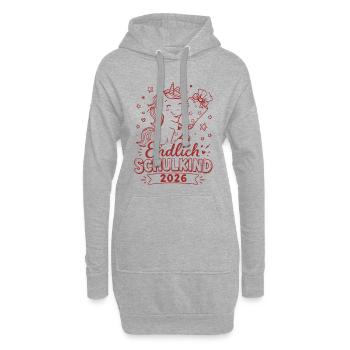 Endlich Schulkind 2026 Unicorn - Hoodie-Kleid - Grau meliert - Vorne