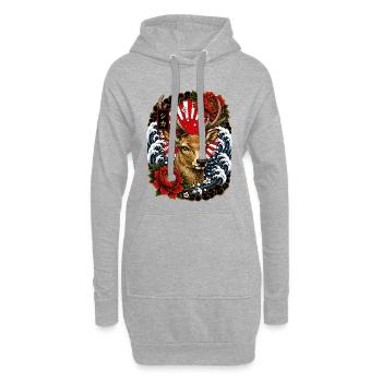 Hirsch im japanischen Irezumi Tattoo Stil - Hoodie-Kleid - Grau meliert - Vorne