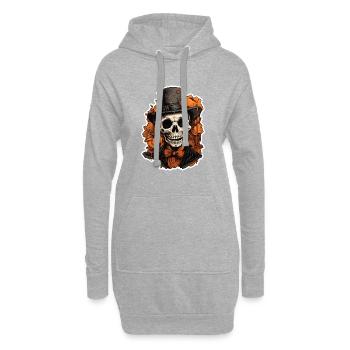 Totenkopf fein mit Hut - Hoodie-Kleid - Grau meliert - Vorne
