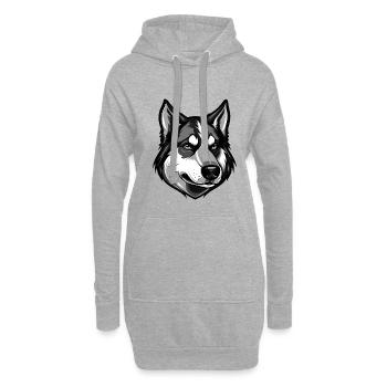 Tête de chien husky Portrait Animal - Sweat-shirt à capuche long Femme - gris chiné - Devant