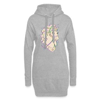 Einhorn Shirt , Unicorn, Einhornkopf - Hoodie-Kleid - Grau meliert - Vorne