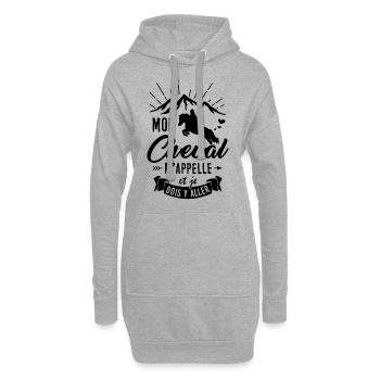 Reit T-Shirt - mein Pferd ruft mich an - Hoodie-Kleid - Grau meliert - Vorne