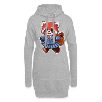 Panda Kawaii Rouge Portant Un Uniforme Scolaire - Sweat-shirt à capuche long Femme - gris chiné - Devant