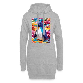 Rainbow Waddle - pingouin en origami - Sweat-shirt à capuche long Femme - gris chiné - Devant